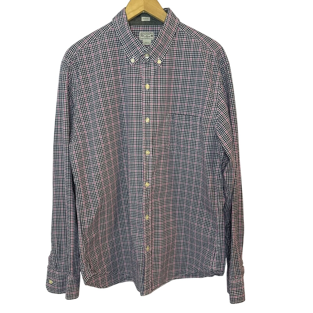 J Crew Mens Button Down Shirt Pink Black Check‎ Slim XL Corpcore Career Preppy